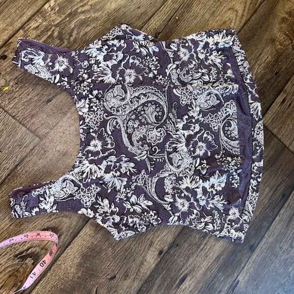 Purple Alex Evenings Floral Glitter Long Sleeve Collared Blazer Coat Large - Picture 10 of 16